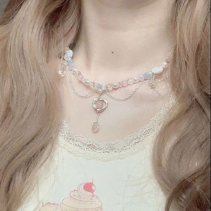 Coquette Pastel Heart Layered Necklace