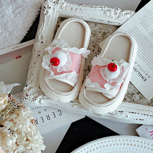 Coquette Dessert Fantasy Cherry Cloud Slippers