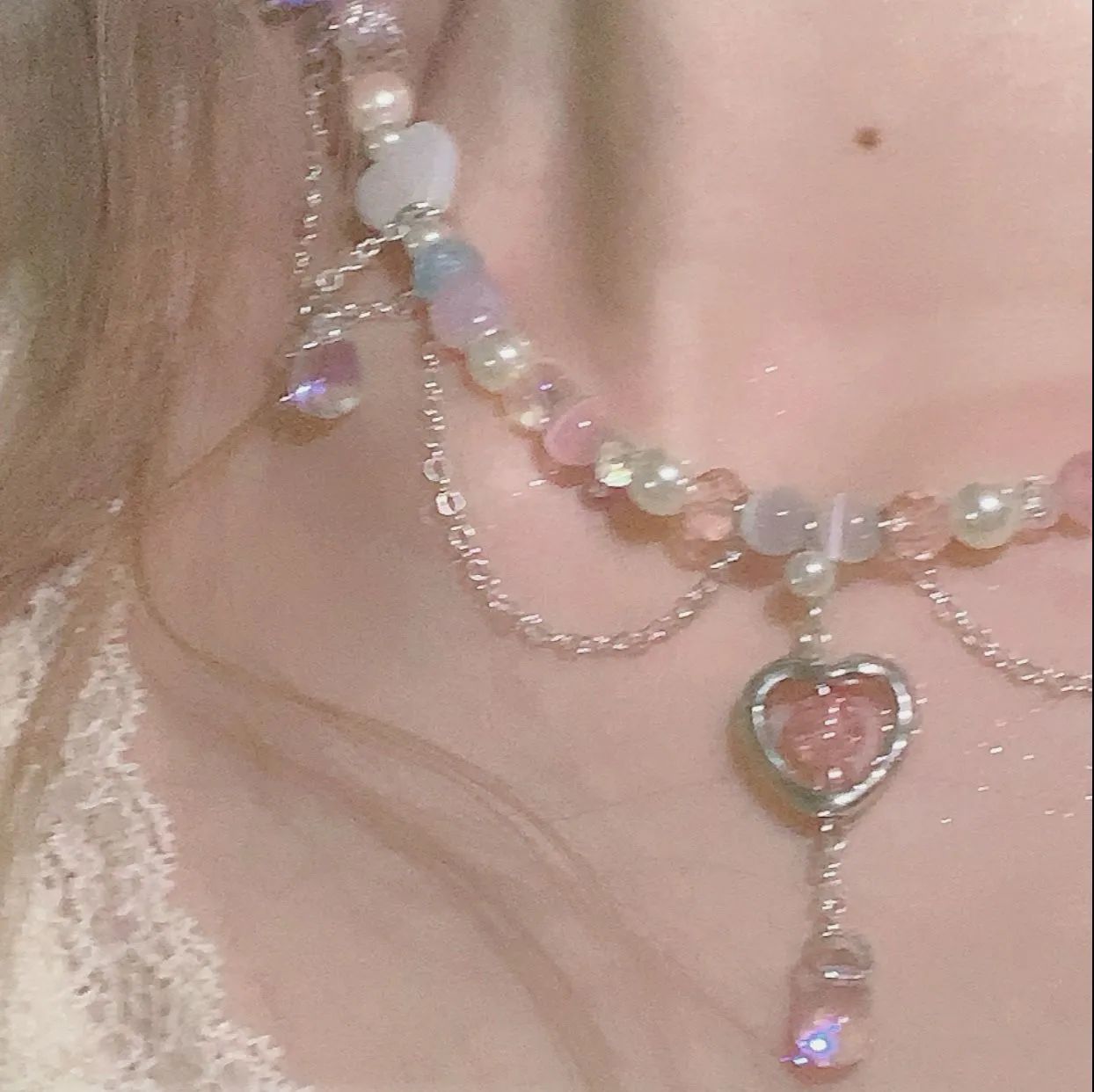 Coquette Pastel Heart Layered Necklace