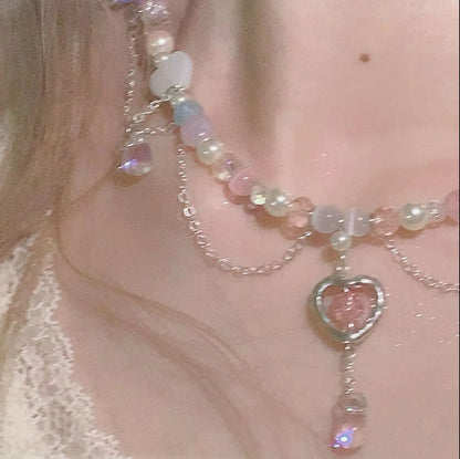 Coquette Pastel Heart Layered Necklace