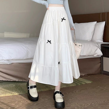 Blossom Moments Elegant White Bowknot Maxi Skirt