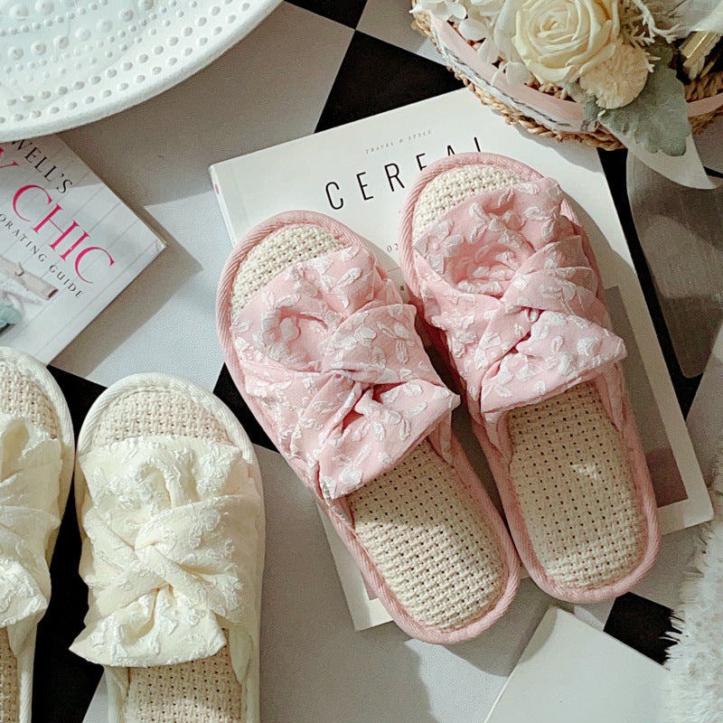 Coquette Lattice Dreams and Embroidered Bows Slippers