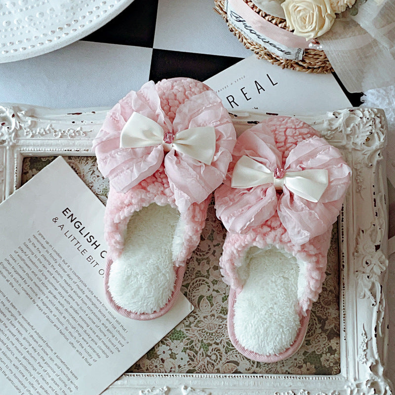 Coquette When Every Step Is a Ribboned Hug Cotton Slippers