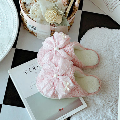 Coquette When Every Step Is a Ribboned Hug Cotton Slippers