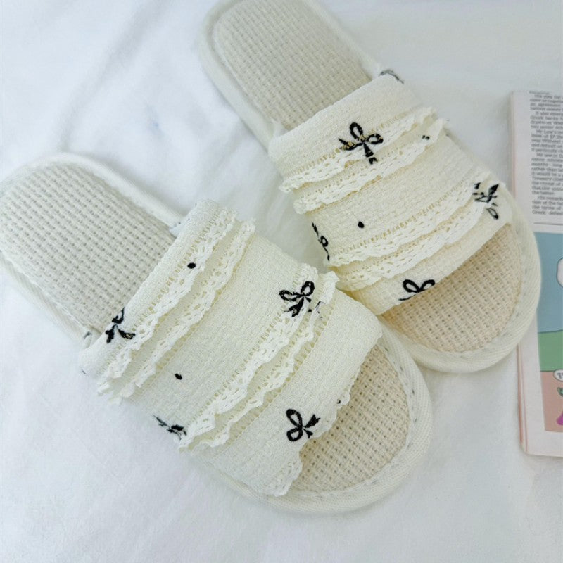Coquette Polka Dot Ruffles and Midnight Bows Slippers