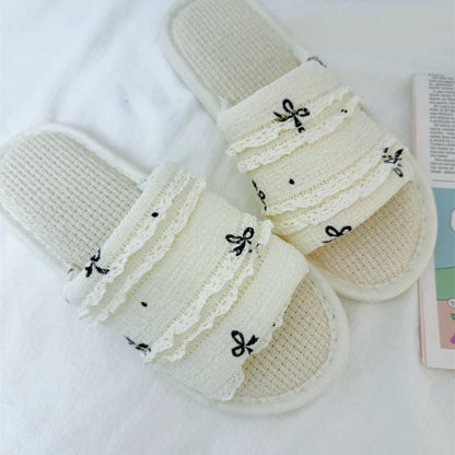 Coquette Polka Dot Ruffles and Midnight Bows Slippers
