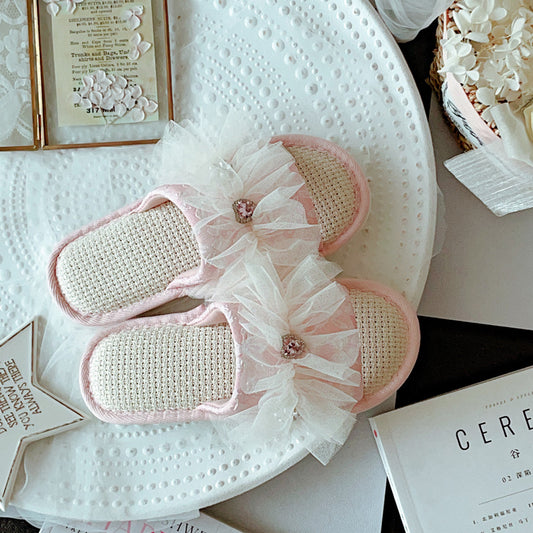 Coquette Where Pink Gems Greet the Day Slippers