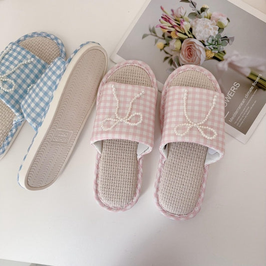 Coquette Pearls on a Gingham Day Slippers