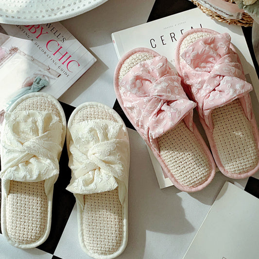 Coquette Lattice Dreams and Embroidered Bows Slippers
