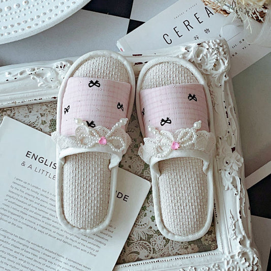 Coquette Pearls, Love, and Little Bows Slippers