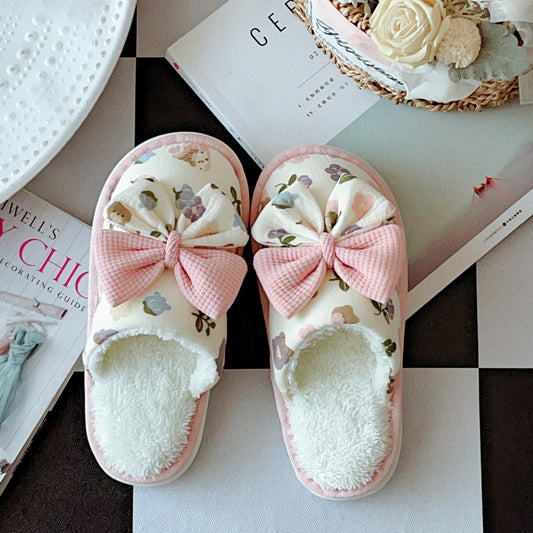 Coquette When Blossoms Sway With Pink Ribbons Cotton Slippers