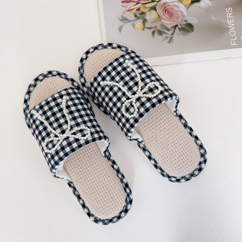 Coquette Pearls on a Gingham Day Slippers