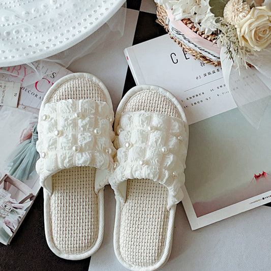 Coquette Pearls Whisper in Soft Cream Slippers