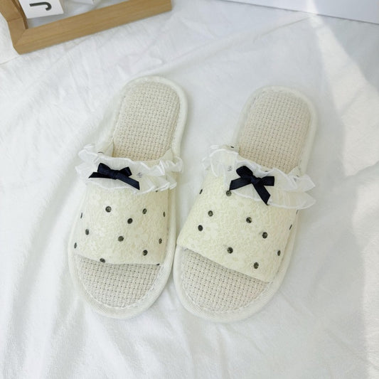 Coquette Polka Dot Ruffles and Midnight Bows Slippers