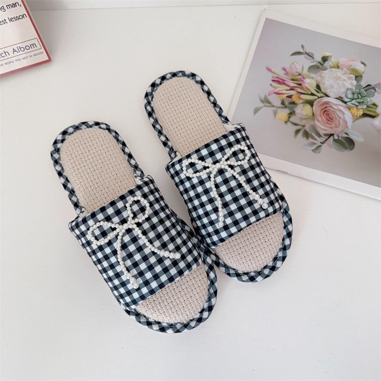 Coquette Pearls on a Gingham Day Slippers
