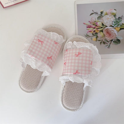 Coquette Pink Picnic Lace Slippers
