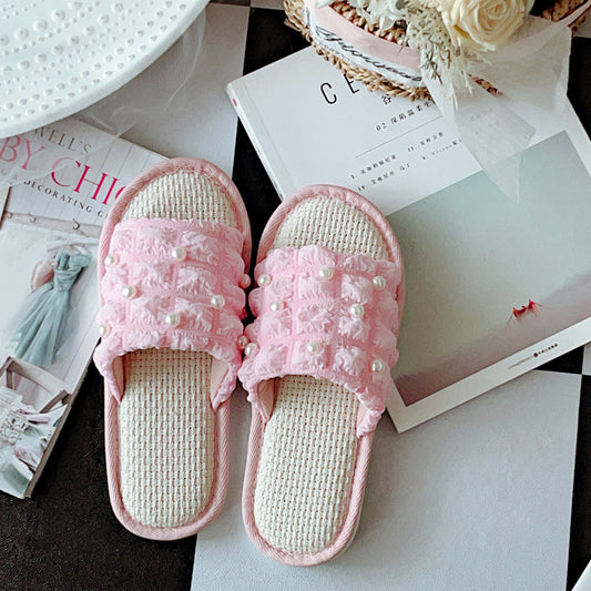 Coquette Pearls Whisper in Soft Cream Slippers
