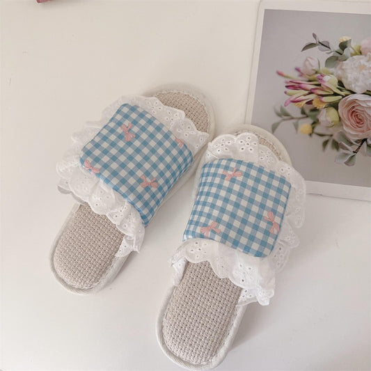 Coquette Pink Picnic Lace Slippers