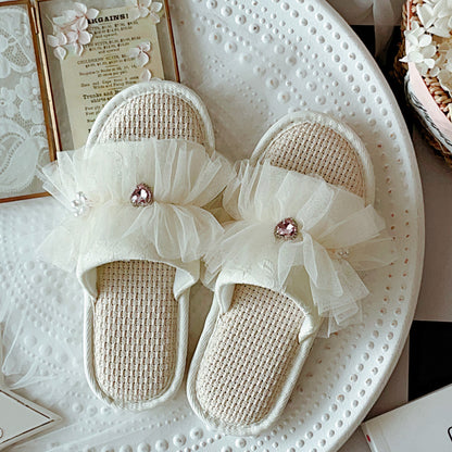 Coquette Where Pink Gems Greet the Day Slippers