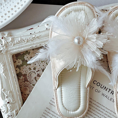 Coquette When Pearls Bloom on Feathers Slippers