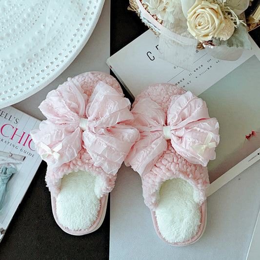 Coquette When Every Step Is a Ribboned Hug Cotton Slippers