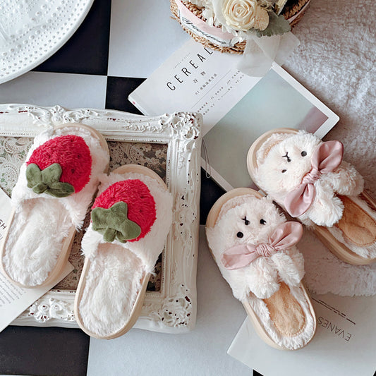 Coquette Fluffy Bunny & Strawberry Slippers