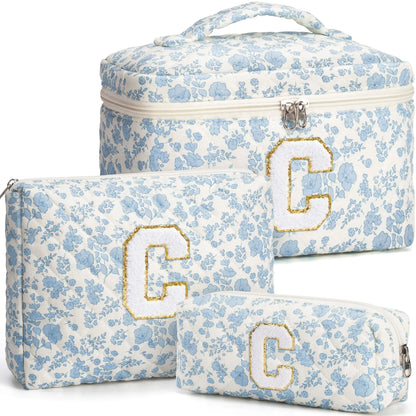 Cute Quilted Cotton Makeup Bag - Portable Zipper Cosmetic Organizer for Women and Girls