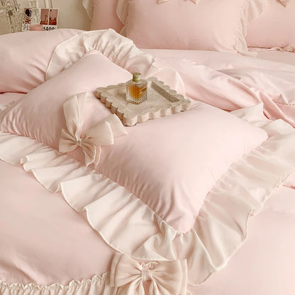 Coquette Aesthetic Princess Pink Ruffle Microfiber Bedding Set (4 Pieces) 3