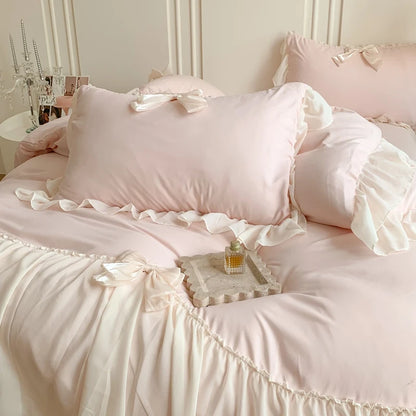 Coquette Aesthetic Princess Pink Ruffle Microfiber Bedding Set (4 Pieces) 6