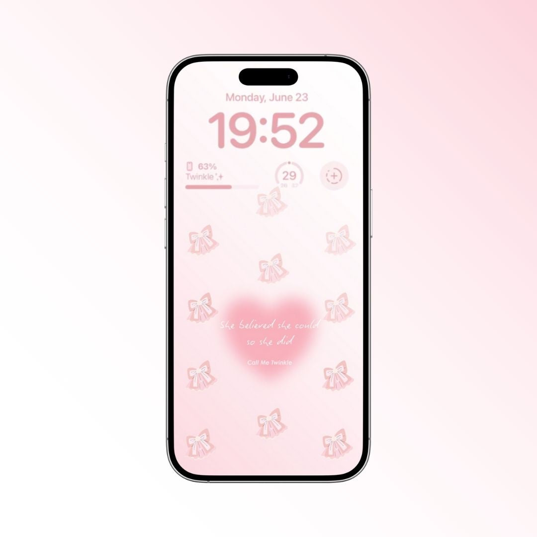 Coquette Believe Bow Heart Wallpaper mockup