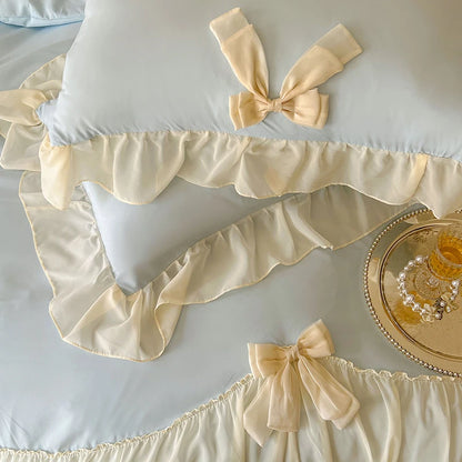 Coquette Blue Ruffle Lace Bow Bedding Set 2