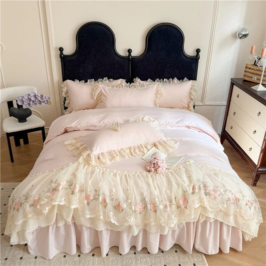 Coquette Dreamy Princess Lace Floral Embroidery Bedding Set 2