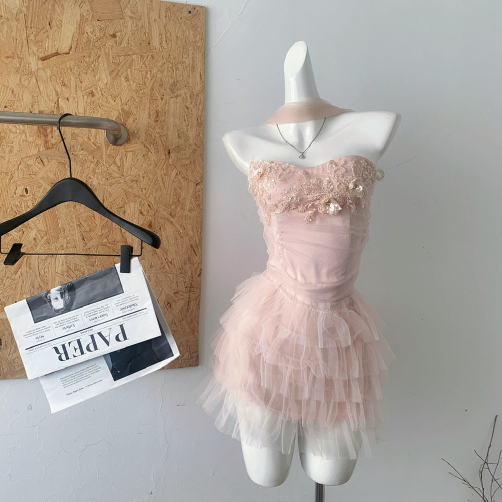 Coquette Dusk's Embrace in Soft Pink Dress 1