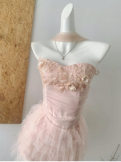 Coquette Dusk's Embrace in Soft Pink Dress 4