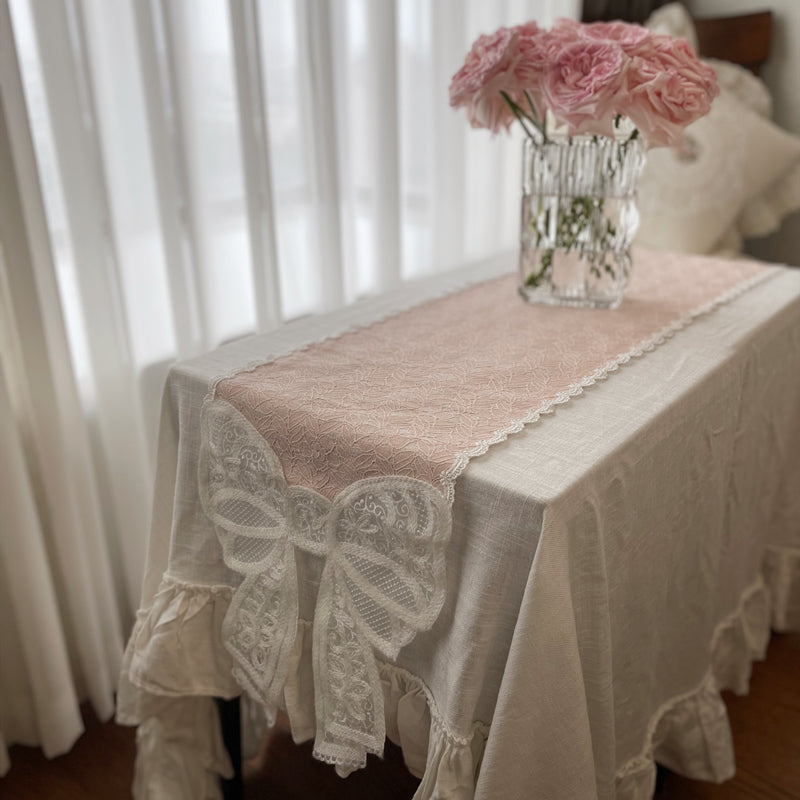 Coquette Lace Dream Bow Tablecloth Pink