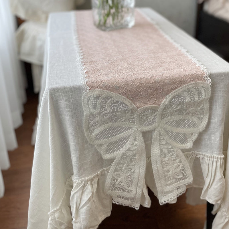 Coquette Lace Dream Bow Tablecloth Pink2