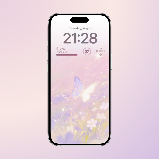 A charming purple and pink butterfly wallpaper that blends coquette and aura aesthetics. The design features butterflies fluttering against a dreamy pastel background, creating a whimsical and romantic atmosphere, perfect for those who embrace playful femininity.