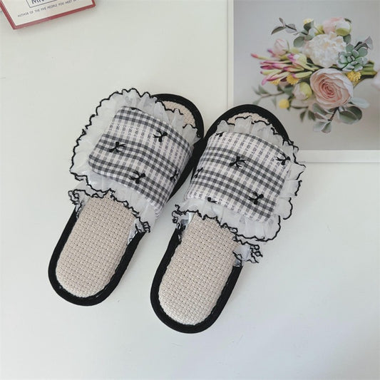 Dark Coquette Midnight Gingham Bow Slippers 1