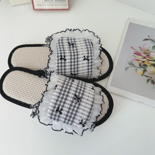 Dark Coquette Midnight Gingham Bow Slippers 2