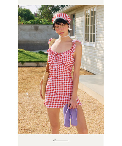 Sweet Plaid 3-Piece Swimsuit Set with Ruffle Trim