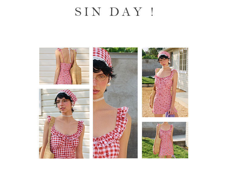 Sweet Plaid 3-Piece Swimsuit Set with Ruffle Trim