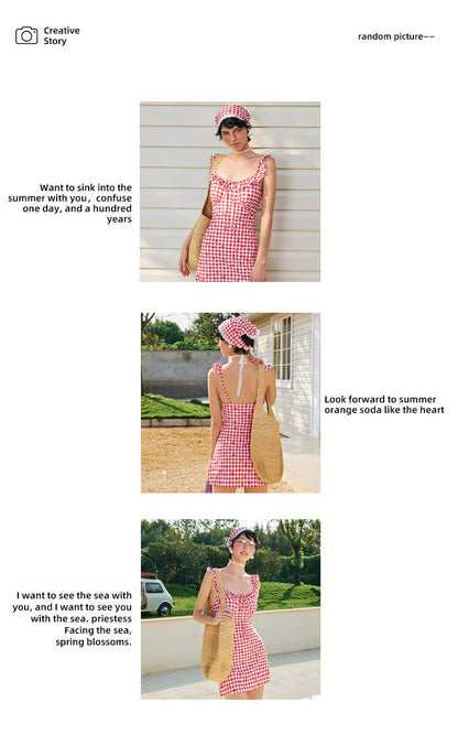 Sweet Plaid 3-Piece Swimsuit Set with Ruffle Trim