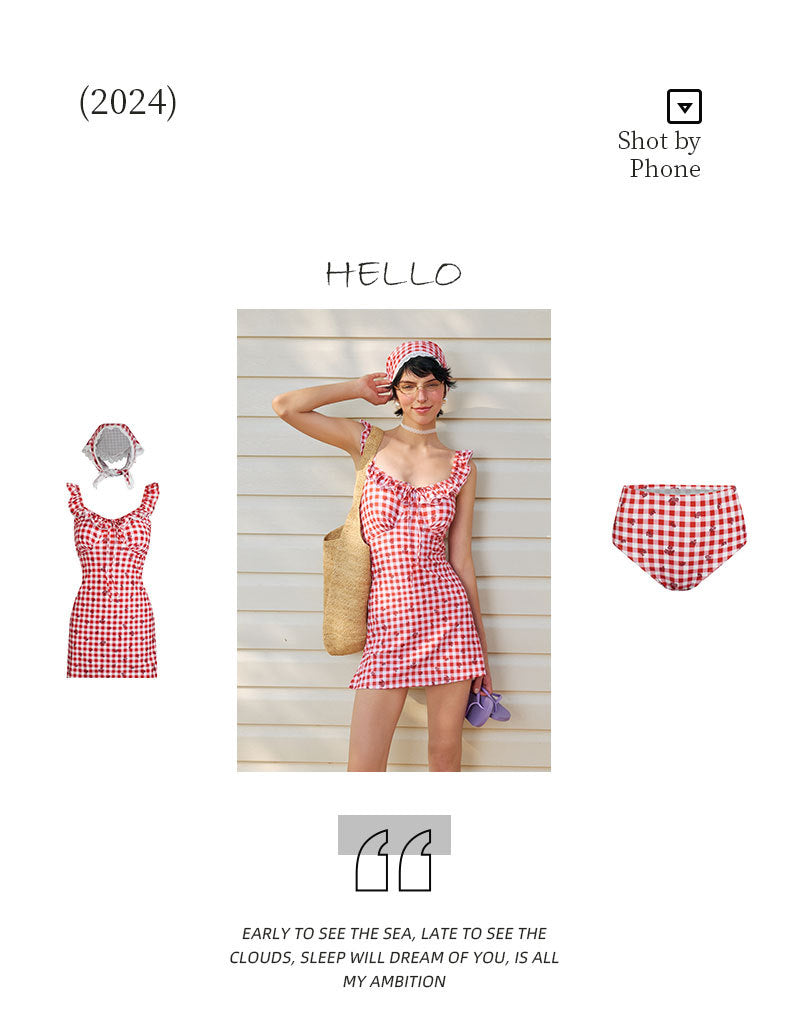 Sweet Plaid 3-Piece Swimsuit Set with Ruffle Trim