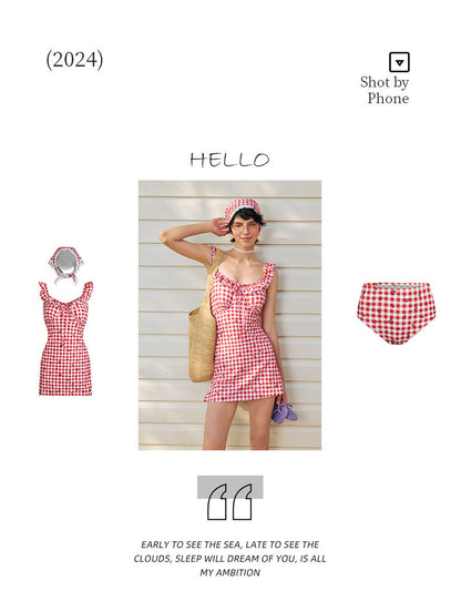 Sweet Plaid 3-Piece Swimsuit Set with Ruffle Trim