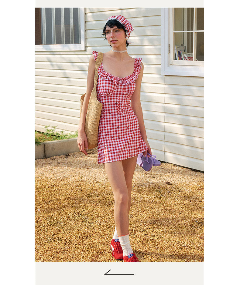 Sweet Plaid 3-Piece Swimsuit Set with Ruffle Trim