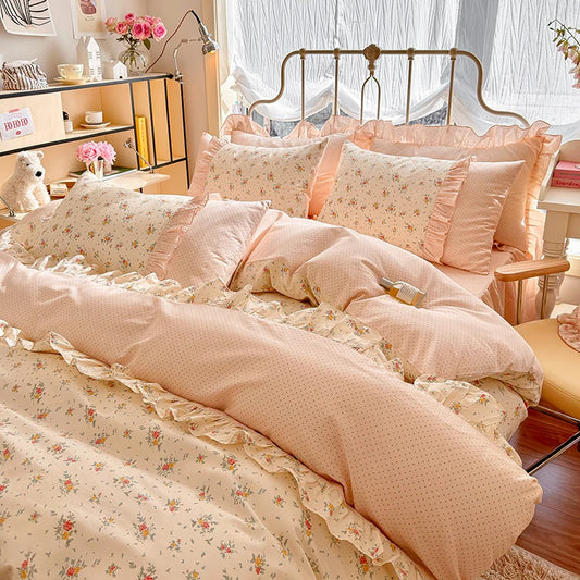 Coquette Floral Cotton Lace Bedding Set