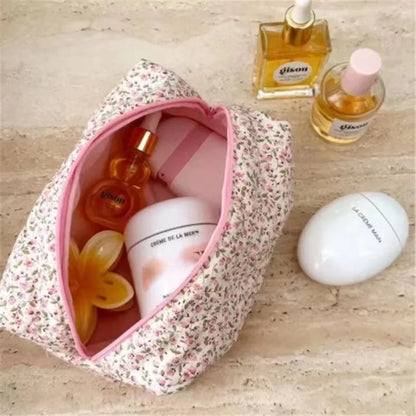 Coquette Floral Puffy Quilted Makeup Bag