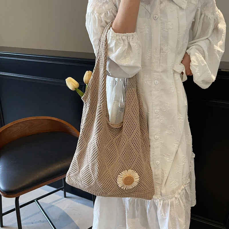 Coquette Crochet Flower Tote Bag