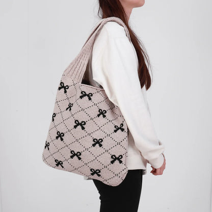 Charming Bow Knit Crochet Tote Bag