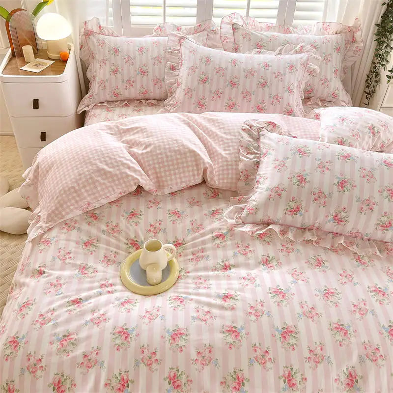 Coquette Bonenjoy Pink Ruffle Floral Bedding Set